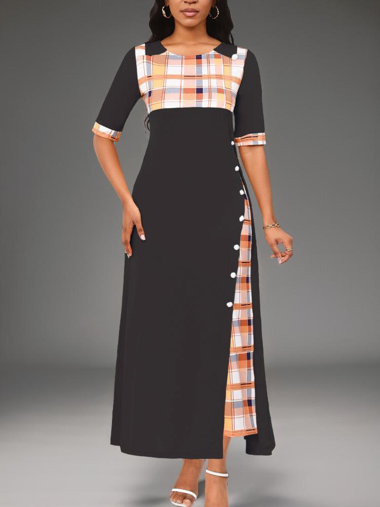 2026 New Style Dress, Round-neck Color-matched Short-sleeved Irregular-length Dress