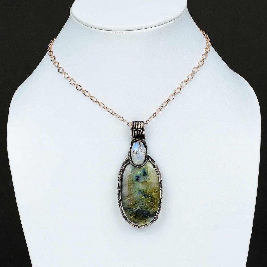 Labradorite Pendant Rainbow Moonstone Pendant Copper Wire Wrapped Pendant Handmade Pendant Gemstone Jewelry Gift For Mother Copper Jewelry