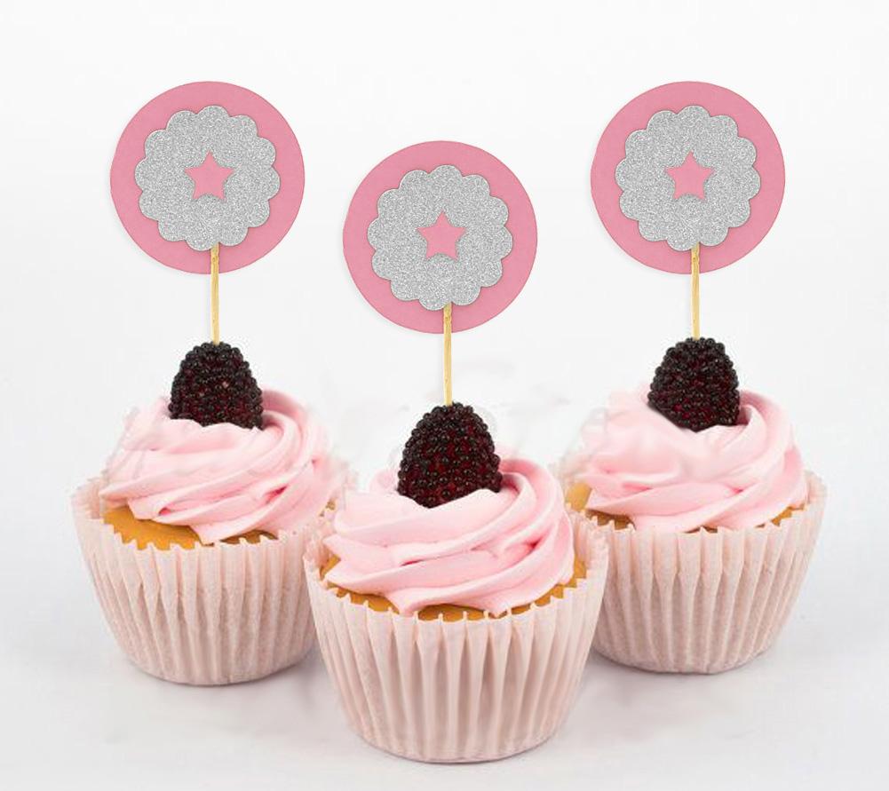 Darling Souvenir | Toppers de cupcake em formato de estrela com glitter | Decorações de sobremesa para festa de chá de bebê e casamento - Pacote de