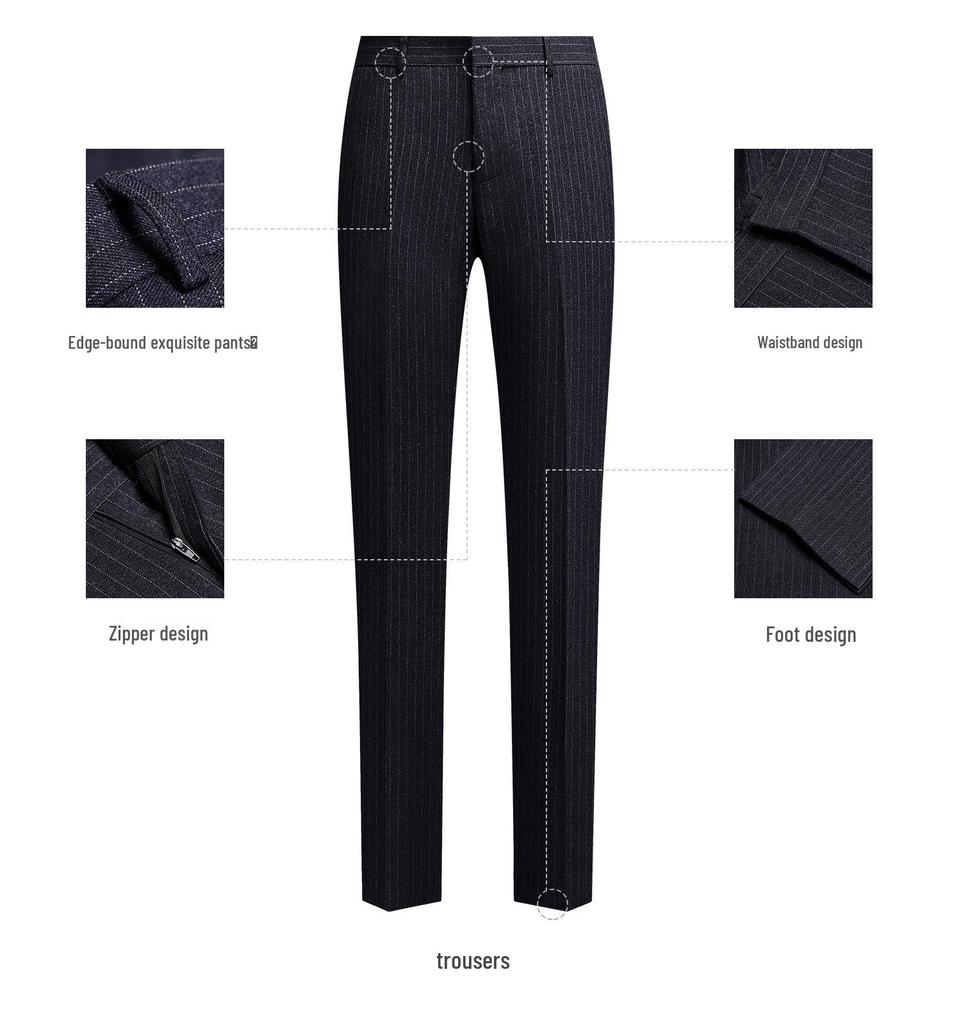 Men's Slim Fit Double-Breasted Gray Striped Suit - British Style Business Casual/Formal Tuxedo for Groom or Wedding.