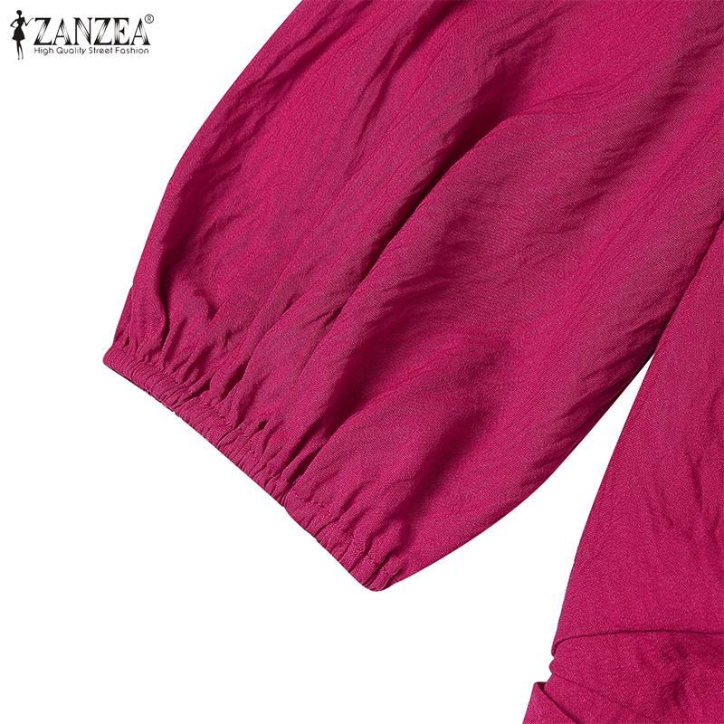 ZANZEA Damen Casual Rundhals Sommer Kurzarm Etuikleid