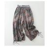 Vintage Floral Print Thin Ramie Pants Women Summer Elastic Waist Ankle Length Trousers Loose Wide Legs Pants