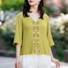 ZANZEA Women Summer V-Neck 3/4 Sleeve Casual Embroidery Blouse