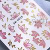 2/3 Stück Gold-Rosa Hibiskusblüten-Nagelsticker 3D Bronzefarbener Rand Blütenblätter Sakura Linien Slider Nagelaufkleber DIY Maniküre Dekor