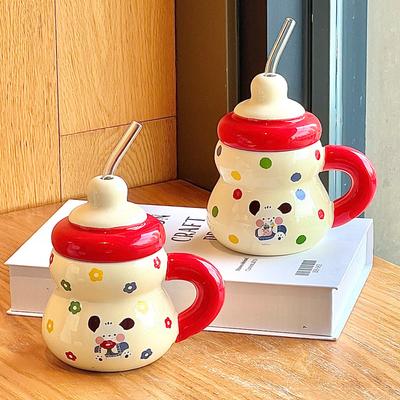 Straw Water Cup Cute Girl High-value Ceramic Mug Household Drinking Cup Birthday Gift