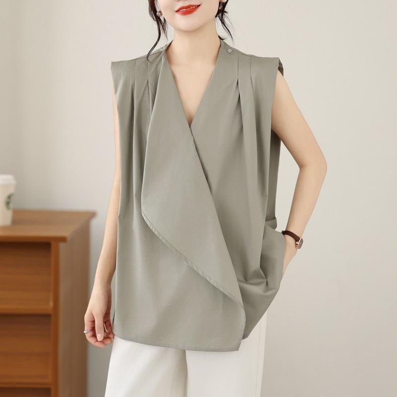 sleeveless oversized shirts & blouses for blouse Casual loose summer tops women button up shirt
