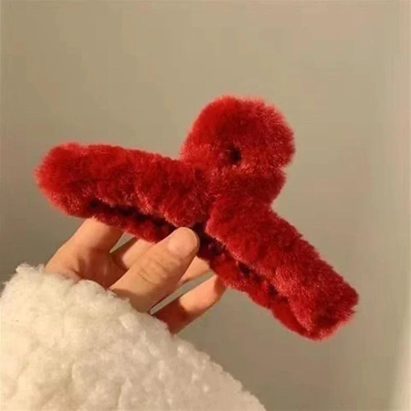 

Зима Новая Красочная Пушистая Заколка-Краб для Волос в Виде Креста для Женщин Девушек Сладкое Украшение для Волос Повязка на Голову Заколка-Краб Модные Аксессуары для Волос