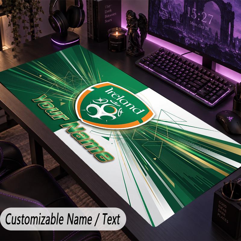 Large Mouse PadIreland Rugby Custom Name Text Personalized Desk Mat Non Slip Gaming Pad