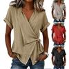 Dames Tops V-hals Korte Mouw Effen Kleur Shirt met Zijtie Onregelmatig Losse Pasvorm T-shirt Zomer Dagelijkse Kleding