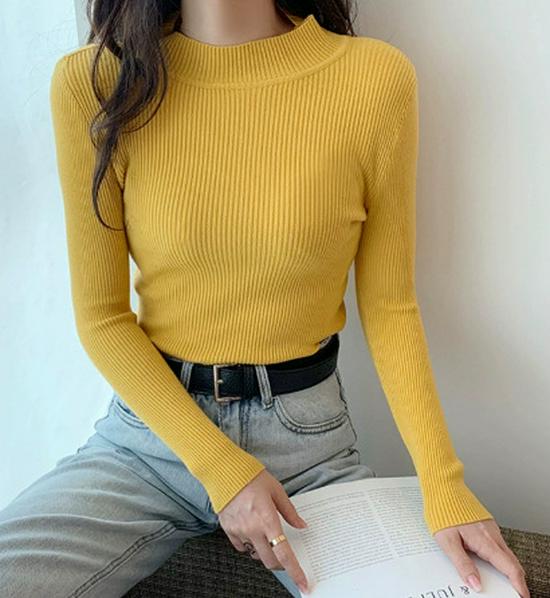 Women's Slim-Fit Korean Style Semi-High Neck Sweater – New Autumn/Winter Knitwear