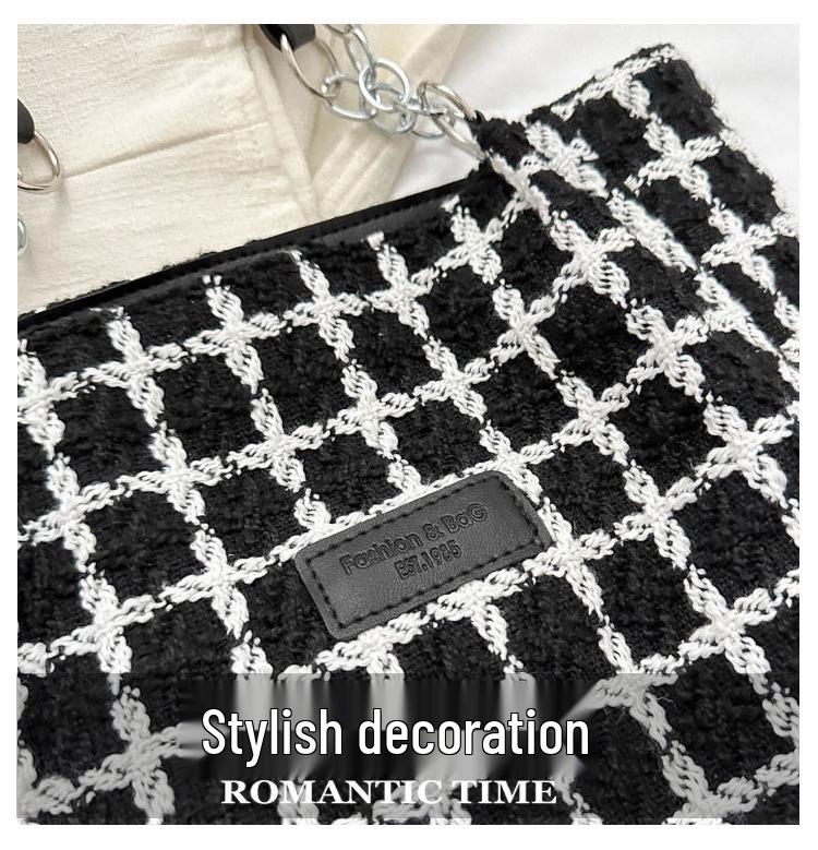 2023 Karierter Woll-Tote: Herbst/Winter Damen Vielseitige Schulter-Eimer-Tasche, Große Kapazität