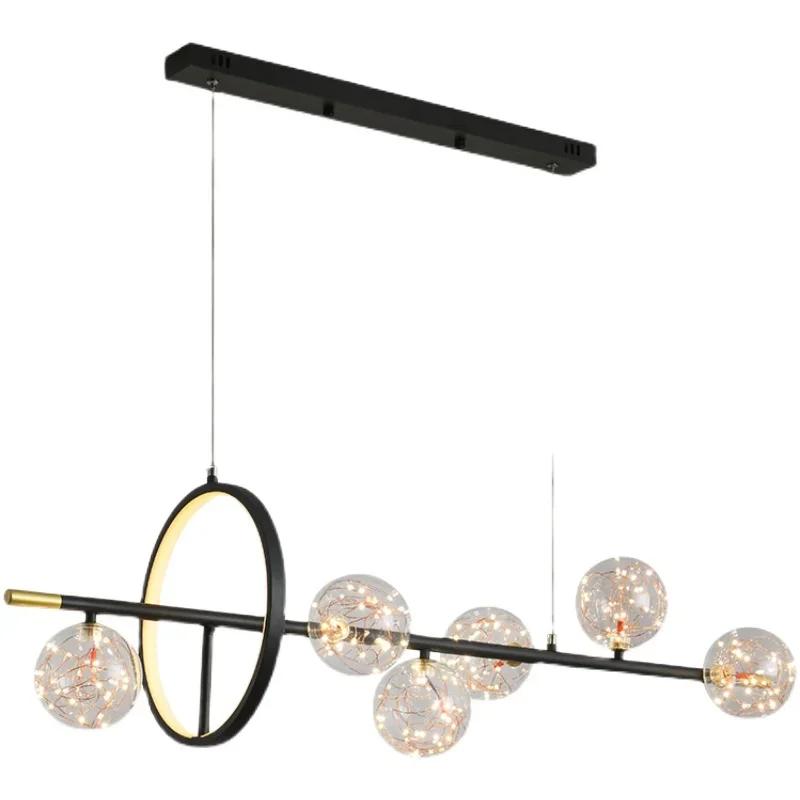 Modernă creativă transparentă bilă de sticlă negru lung LED candelabru Nordic de iluminat interioară Restaurant Cafe Birou Pendant Lampă
