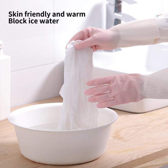 1 pereche Mănuși de curățare Alungește căptușeală de pluș Latex Bucătărie Femei Spălat vase Mănuși de îngrijire a mâinilor Utilizare zilnică