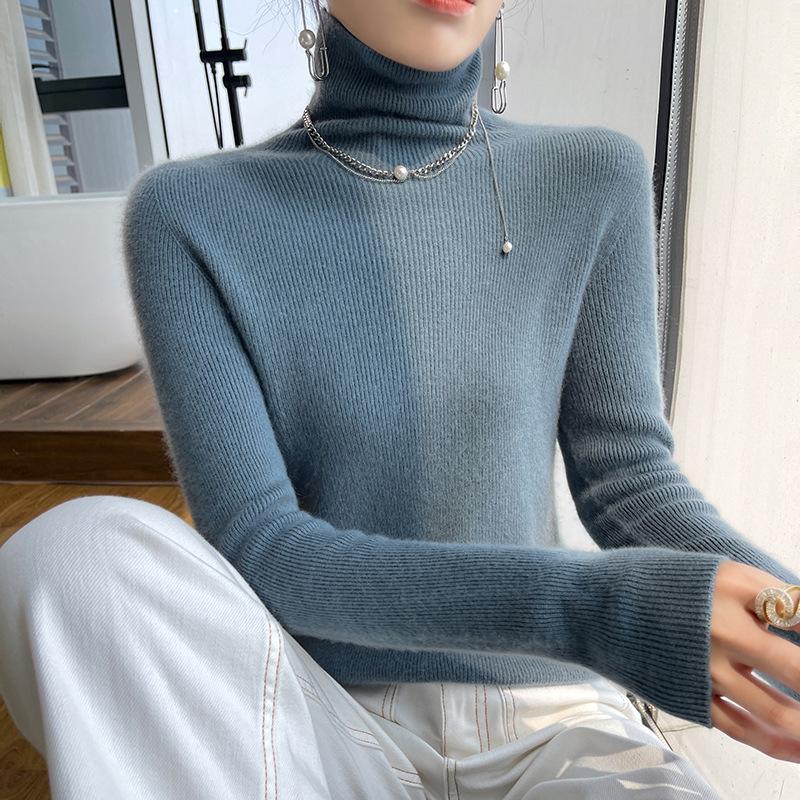 Damen nahtloser Kaschmir-Rollkragenpullover – Figurbetonter Strickpullover für Herbst/Winter
