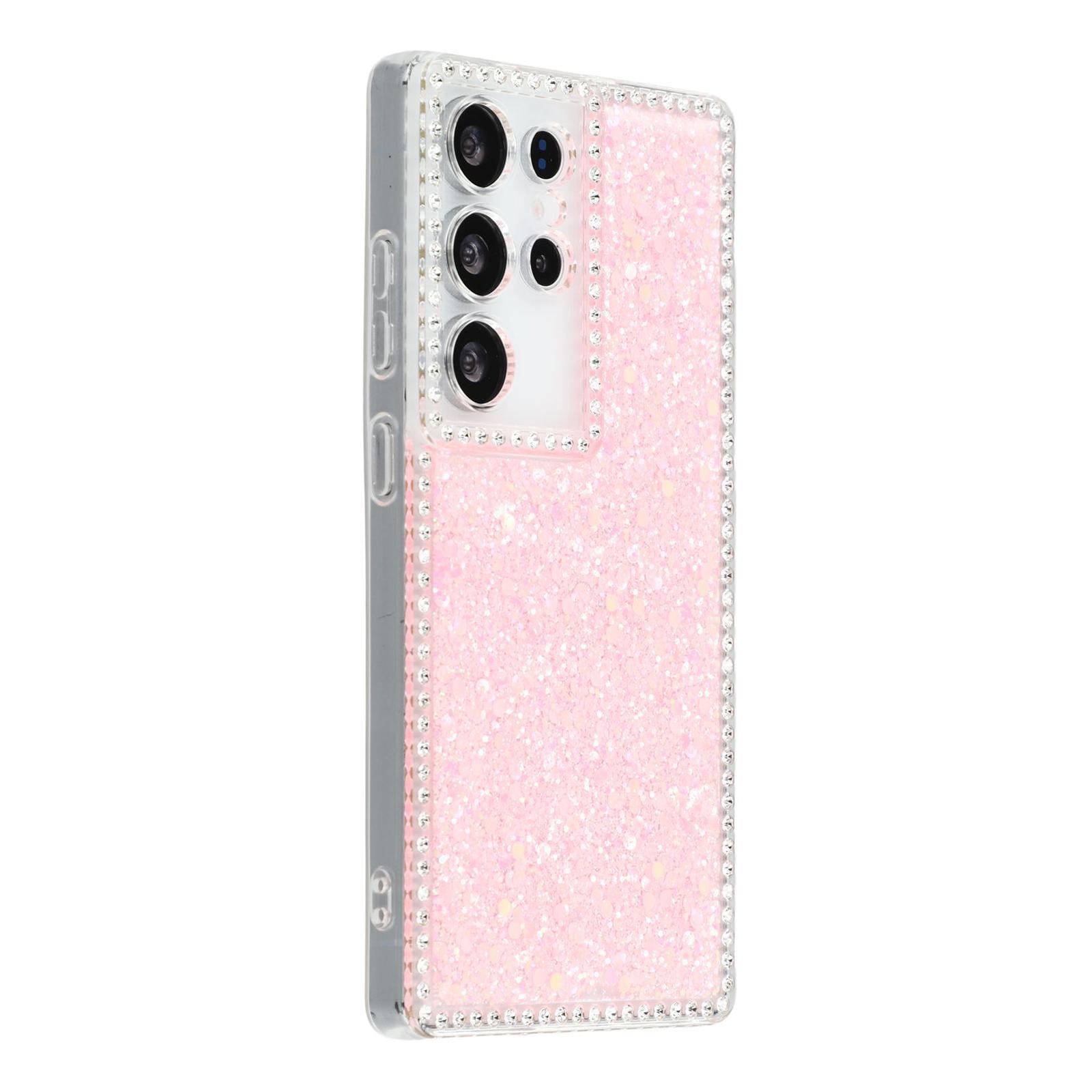 

For Samsung Galaxy S24 Ultra Case Rhinestone Edge Glitter Epoxy TPU Phone Cover Pink