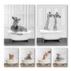 Funny Animals Wall Art Poster Prints Bathing Giraffe Penguin Elephant Zebra Canvas Painting Picture for Bathroom Room Home Decor