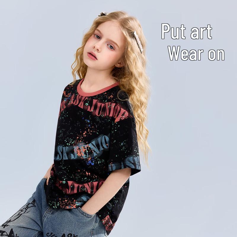 ASK JUNIOR Girls  Cotton Color-Block Short Sleeve T-Shirt 110