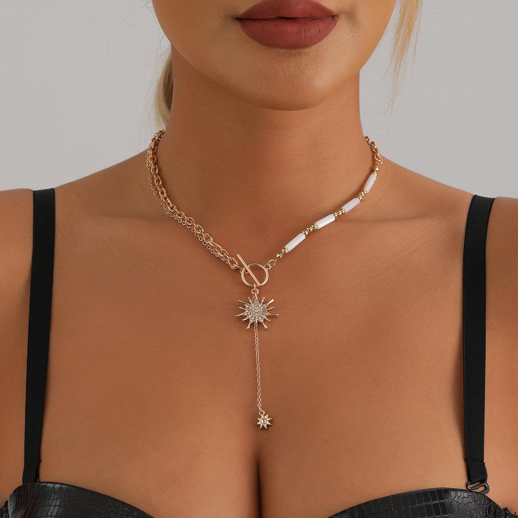 Akcesoria Boho Słońce Kwiat Wisiorek Cylinder Łączony Łańcuszek na Obojczyk Lekki Luksusowy Naszyjnik