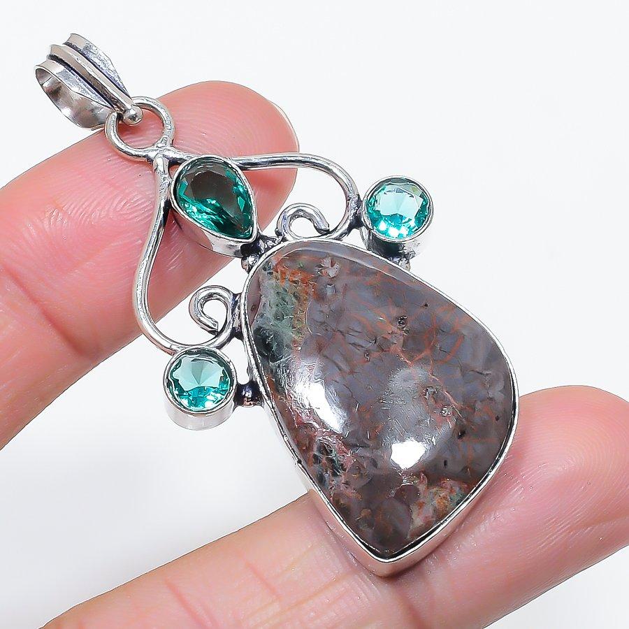 Natural Mud Crack Fossil, Topaz 925 Sterling Silver Jewelry Pendant 2.40" E8c21