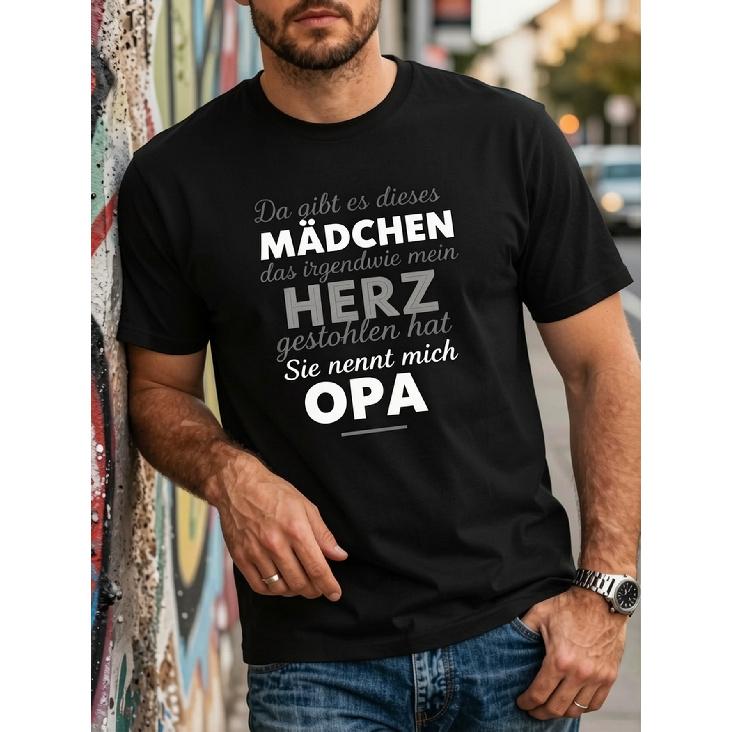 Men's Plus Size German Quote Mahen Das Herz Eines OPA (Measure the Heart of an Grandpa) T-Shirt - Black Cotton Loose Fit Casual Shirt with German