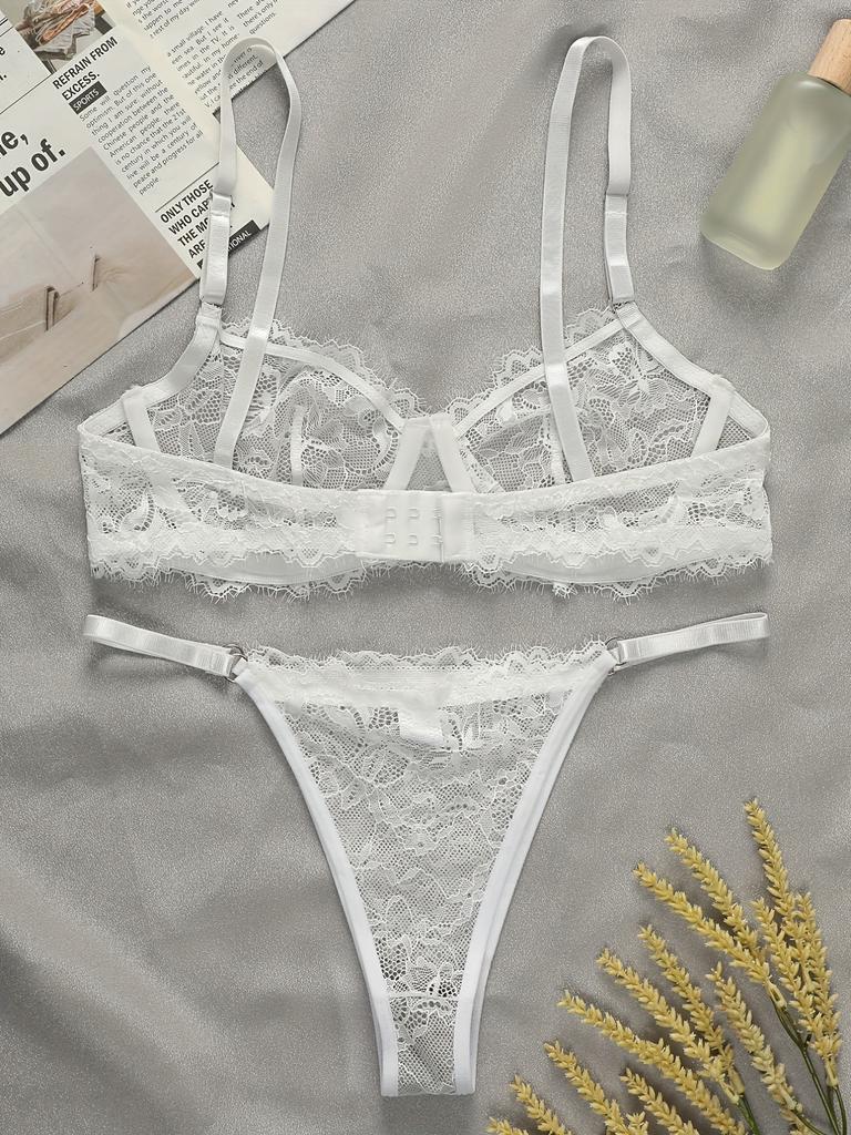 Sexy Dessous-Set für Damen, Bügel-BH und Tangas, gerafftes Unterwäsche-Set im französischen Spitzen-BH-Set