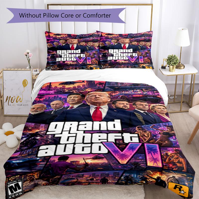 Ensemble de housse de couette Grand Theft Auto Parfait pour les chambres Lavable en machine Cadeau parfait pour les amis la famille