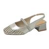 Casual versatile woven hollow fashion spring and summer shallow mouth women's shoes French square head word with summer high heel sandals