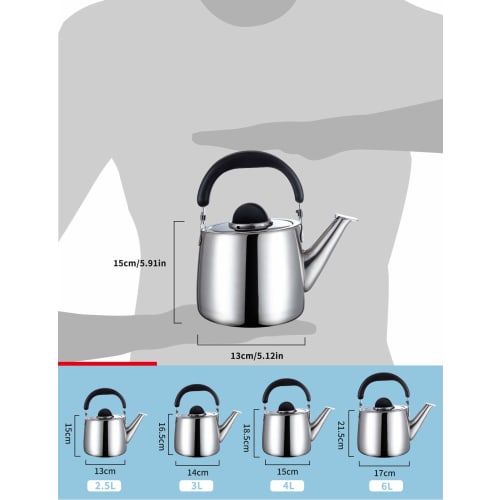 Whistling Kettle, Stylish Stainless Steel Kettle, Large Capacity, 2.5L, 3L, 4L, 5L, 6L, Compatible with Gas, Induction, and All Heat Sources (2.5L)
