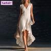 Kankeirr Women's Fashion Summer Spring V-Neck Sleeveless Solid Color Print Casual Dresses
