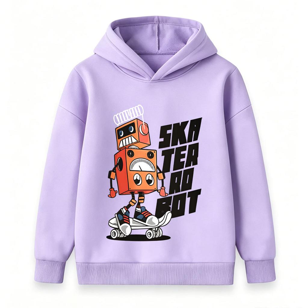 Kids Boys Girls Hooded Sweatshirt, Cool Cartoon Skater Robot Print Pullover Hoodie, Casual Soft Long Sleeve Top for Boys Girls Daily Wear Street Fashi
