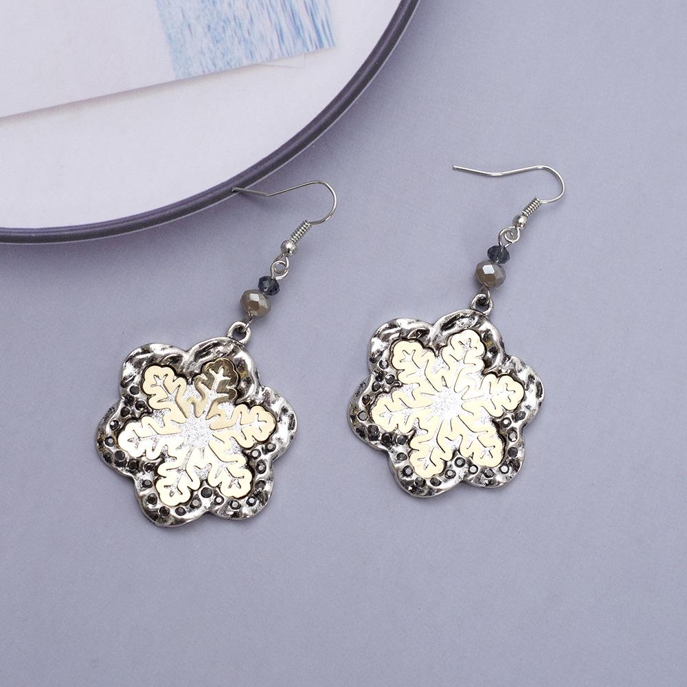 Two-Tone Electroplated Alloy Snowflake Earrings - Retro Christmas Style for Women