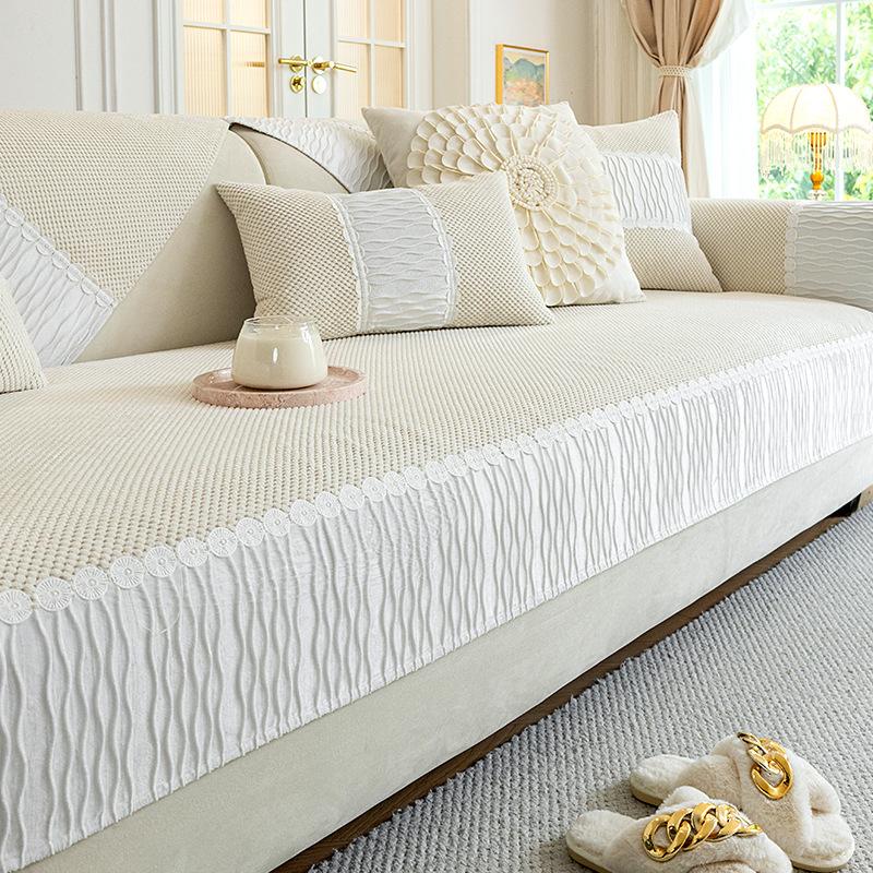 

High-Grade Light Luxury White Chenille Sofa Cushion Four-Season Universal Sofa Seat Cushion Cover Towel Non-Slip And Anti-Cat Scratch Blanket 70*70cm