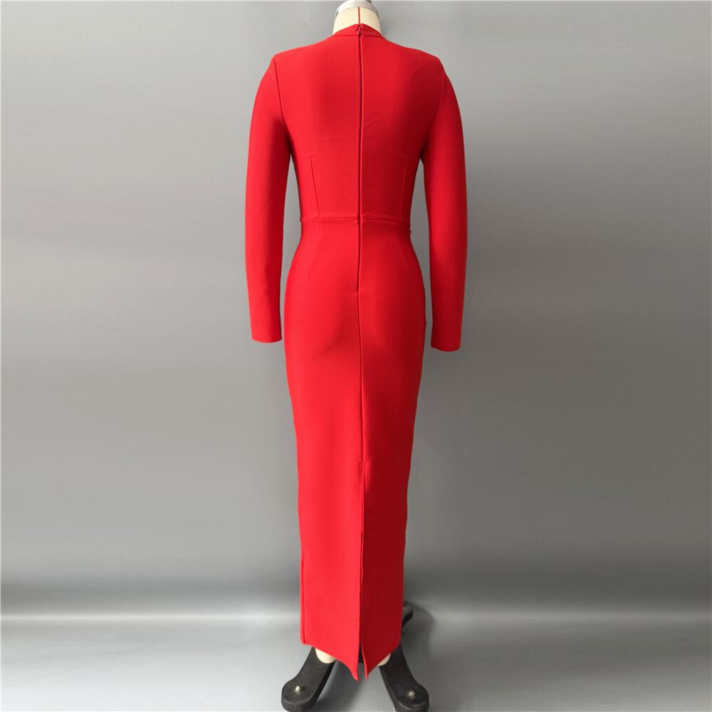 Elegant European & American Rhinestone Beaded Long-Sleeve Slim Fit Party Dress