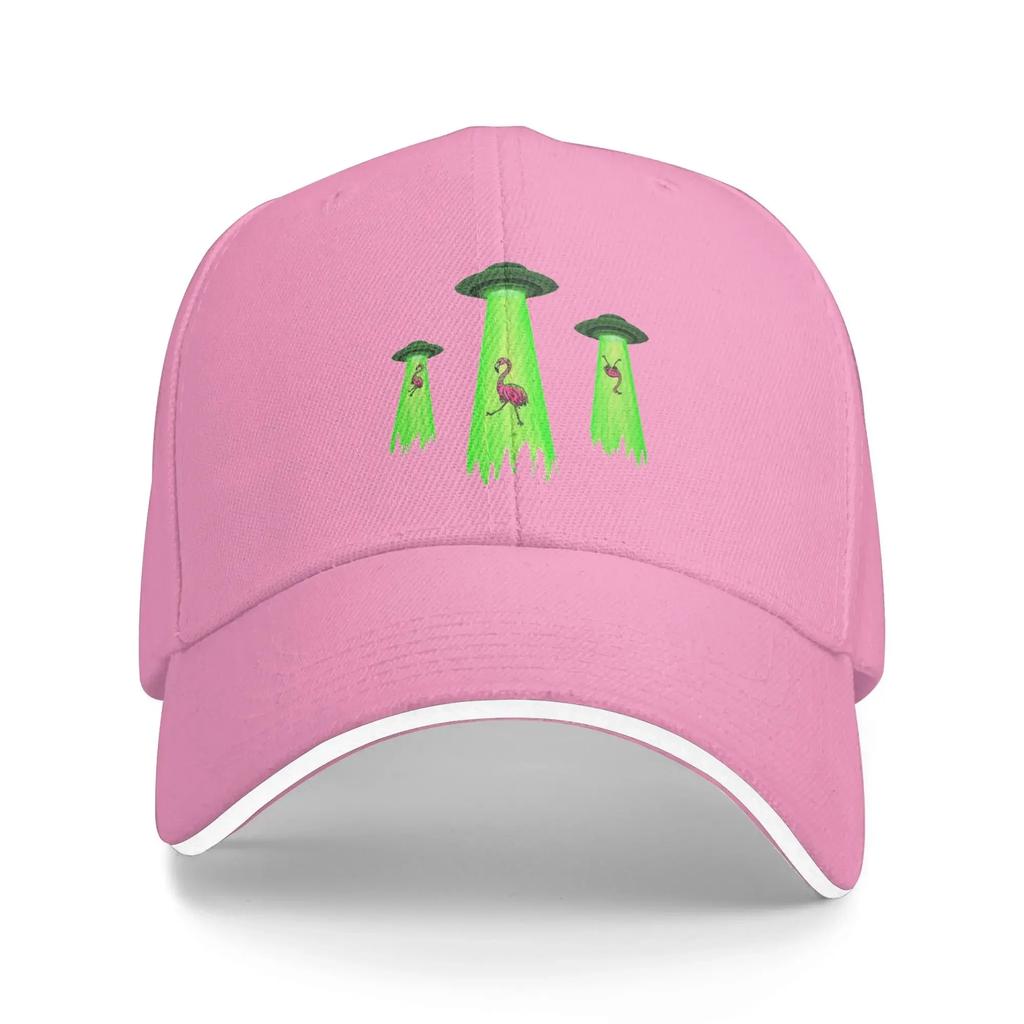 UFO Flamingo Abduction Alien Graphic Baseball Cap Cotton Adjustable Funny Casual Dad Hat