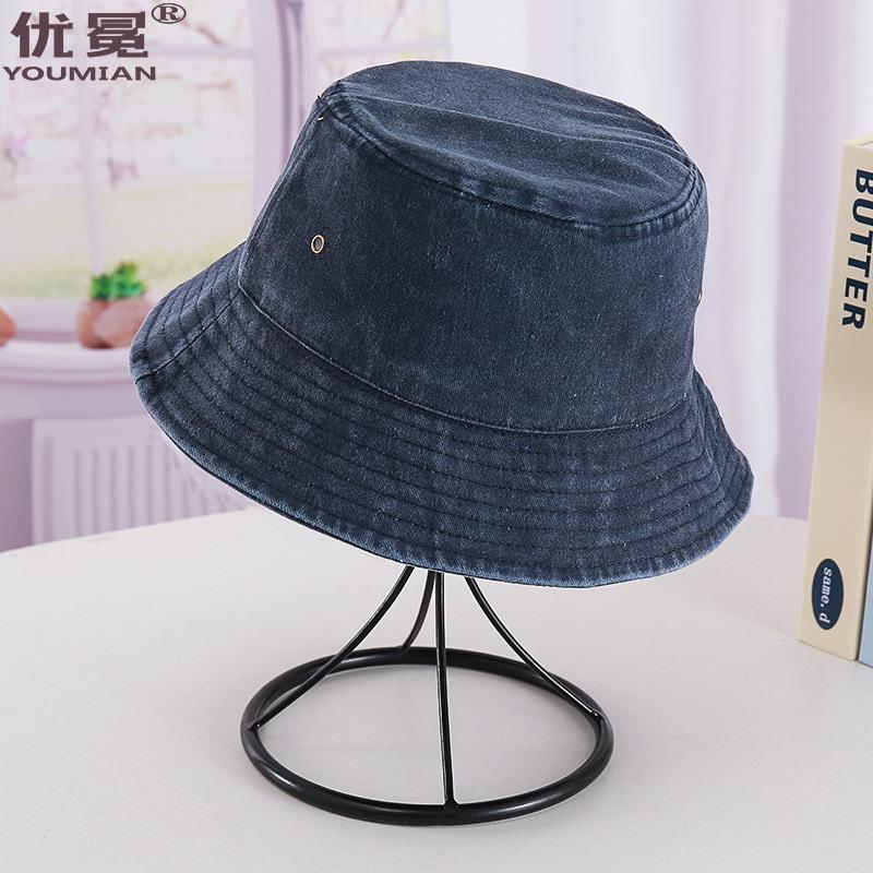 Bucket Hat Men's and Women's Sunscreen Visor Hat Washed Cotton Old Basin Hat Retro Cowboy Hat Travel Small Face