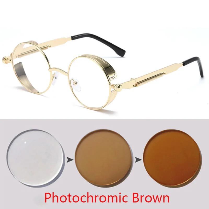 Gold Metal Sunglasses Gothic Steampunk Vintage Shield Eyewear Shades Prescription Sun Glasses 0 -0.5 -1.0 -2.0 To -5.0