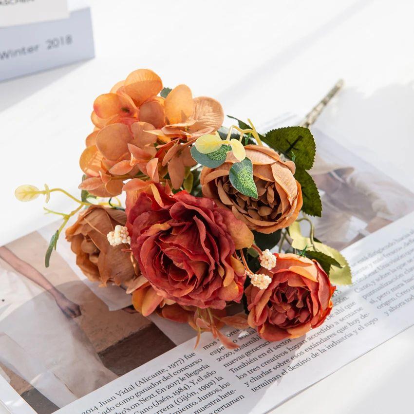 Artificial Flowers Silk Hydrangea Rose Peony Living Room Home vase table Garden Wedding bridal bouquet Diy Holiday Party Decor