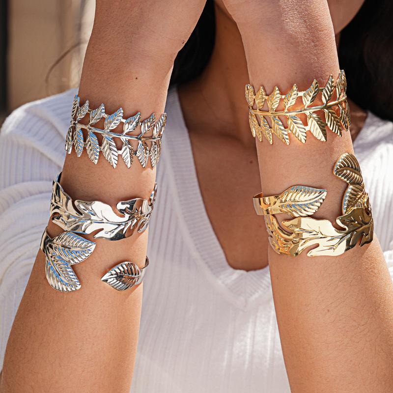 Vintage Ginkgo Leaf Butterfly Open Cuff Bangle Gold Silver Wide Statement Bracelet For Women Boho Party Jewelry