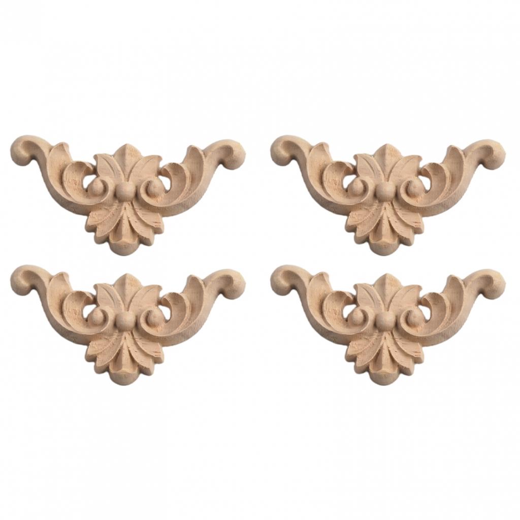 4x Wooden Carved Corner Onlay Furniture Applique Mouldings Decal DIY Home Decor