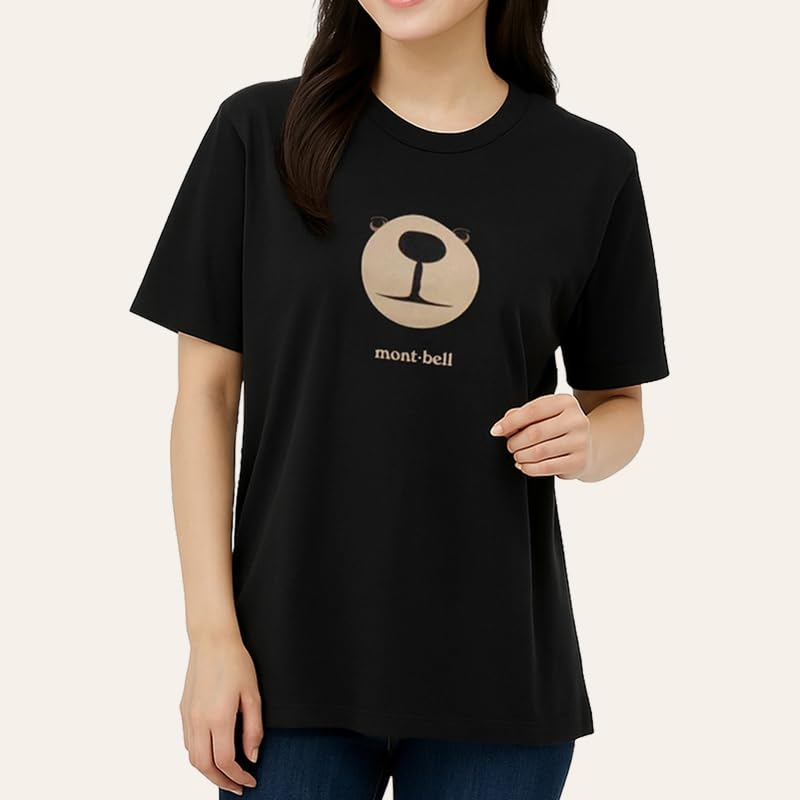 Montbell WIC.T Monta Bear Face Activity Trekking T-Shirt, Short Sleeve, Women's and Men's, Wickron, 1114735 (Black/M)