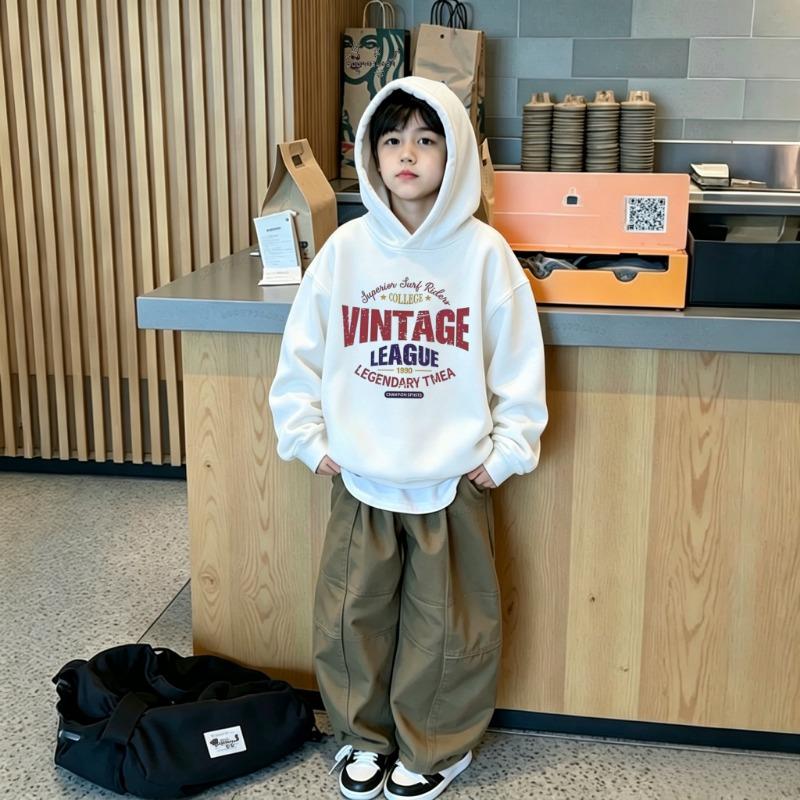 Latest Children's Casual Hooded Shirt - Retro Multi-Color Letter Pattern - Boys' and Girls' Casual Long-Sleeved Hooded T-Shirt