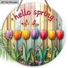 2D Flat, 1pc Hello Spring Colorful Tulip Wooden Hanging Sign Spring Party Ornament Perfect for Home Wall and Entry Door Decoration Garden Decoration