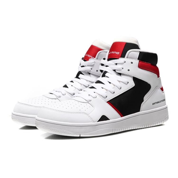 Li Ning Knight Leather Fashion High top Skateboard Shoes Men's Red White Black AGCN285-3