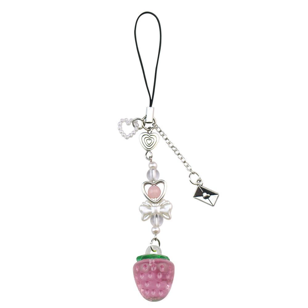 Lightweight Sweet Cute Strawberry Keychain Cellphone Charm Lanyard Lovely Fruits Bag Chain for Girls Aesthetic Jewelry Props