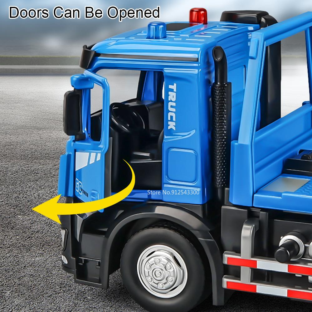 1:24 Electric Trailer Flatbed Car Mixer Truck Model Toy Sound Light Doors Opened Engineering Vehicles Holiday Gifts for Boys