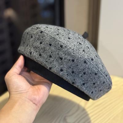 New Autumn and Winter Herringbone Dot Beret Women's Fashionable Gentle and Sweet Little Pumpkin Hat Painter's Hat with A Face
