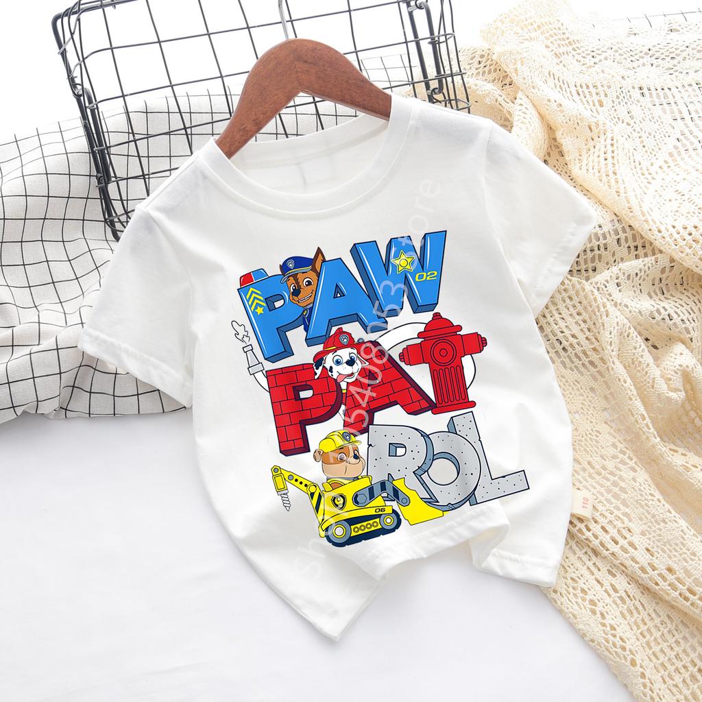 Paws Patrols Cool TShirt Skye Chase Summer Oneck Tops Boy Girl Number Tees Animal Baby Birthday Clothes Cartoon Casuals Tops
