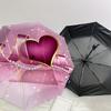 1pc Heart Pearls Automatic Folding Umbrella, Heavy Duty 8 Rib Iron Frame,  Suitable for Travel, Daily Use, Birthday, Decor Gift m0104053