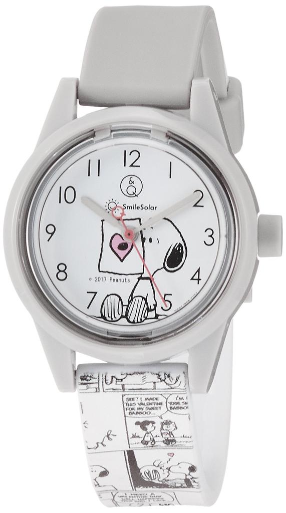 SmileSolar Smile Analog Watch with Snoopy Waterproof Urethane White Q&Q (Q&Q Solar) Solar-Powered Design, Strap, RP01-808, Comic,
