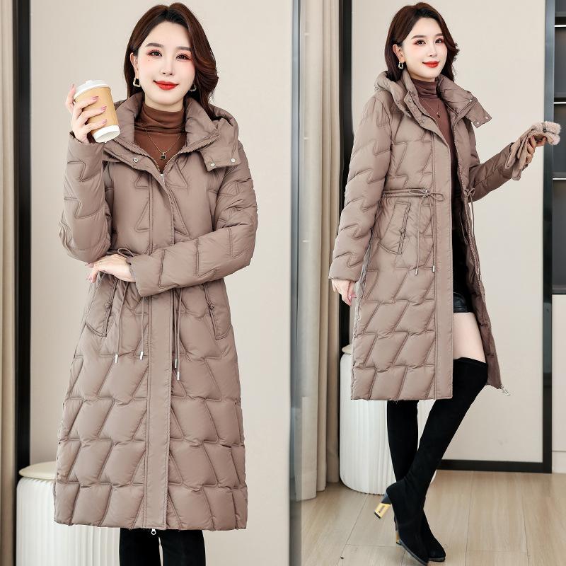 Cold-proof casual down cotton jacket, over-the-knee cotton jacket, women's long padded jacket, winter new thickened slim Korean version